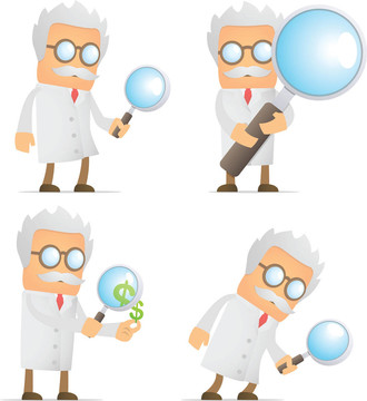 帶放大鏡的搞笑卡通科學家