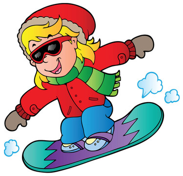 卡通女孩滑雪板