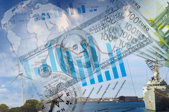 金融圖表與背景燈塔