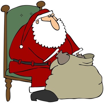 Santa看著他的禮物袋