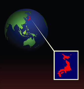 在日本，在核電站放射性損傷后的全球生物插圖