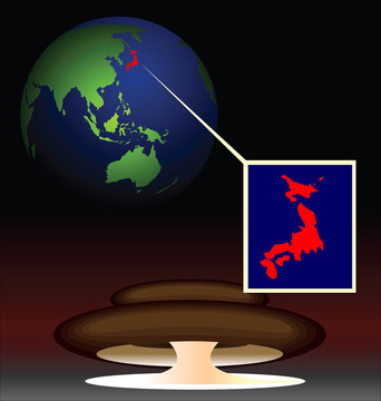 在日本，在核電站放射性損傷后的全球生物插圖