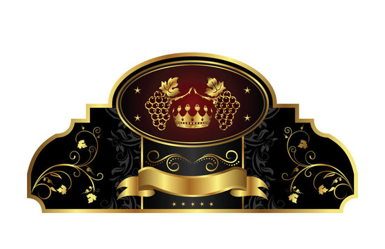帶有葡萄藤的裝飾金框標(biāo)簽