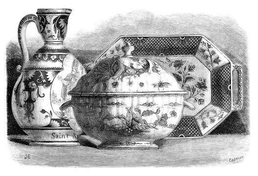 魯昂彩繪陶器。Edward Garnier的畫(huà)；復(fù)古插圖。該公司pittoresque 1875。