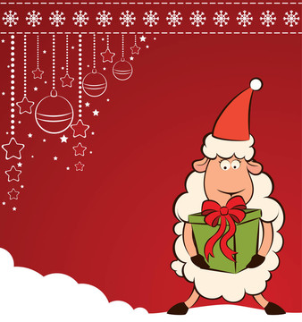 卡通搞笑Santa Claus sheep。