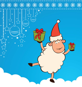 卡通搞笑Santa Claus sheep。