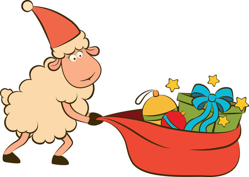 卡通搞笑Santa Claus sheep。