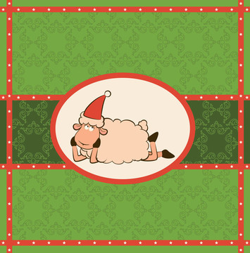 卡通搞笑Santa Claus sheep。