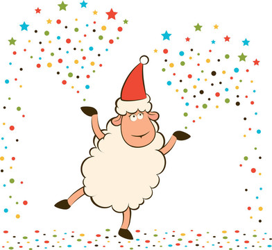 卡通搞笑Santa Claus sheep。