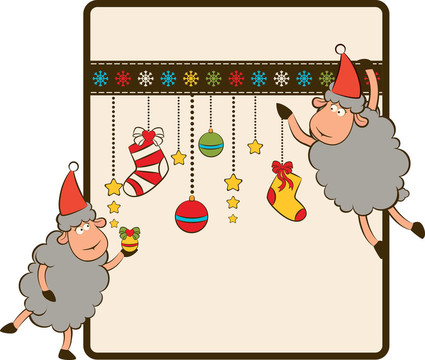 卡通搞笑Santa Claus sheep。