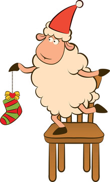 卡通搞笑Santa Claus sheep。