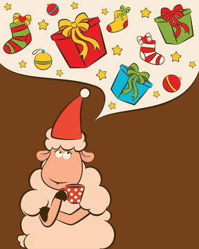 卡通搞笑Santa Claus sheep。