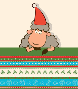 卡通搞笑Santa Claus sheep。
