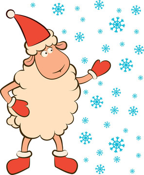 卡通搞笑Santa Claus sheep。