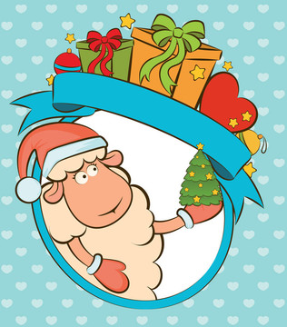 卡通搞笑Santa Claus sheep。