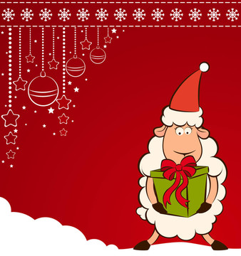 卡通搞笑Santa Claus sheep。