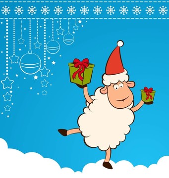卡通搞笑Santa Claus sheep。