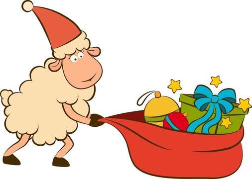 卡通搞笑Santa Claus sheep。