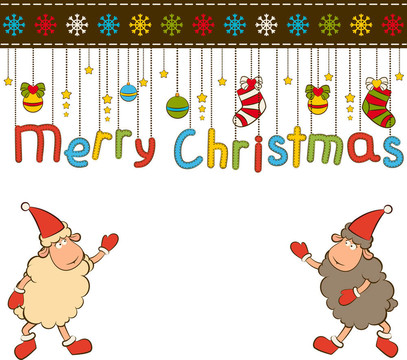 卡通搞笑Santa Claus sheep。