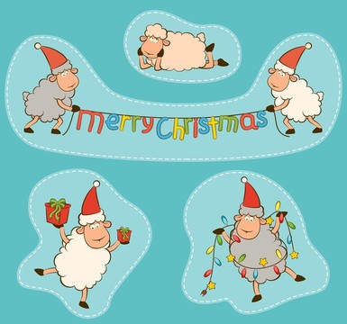 卡通搞笑Santa Claus sheep。