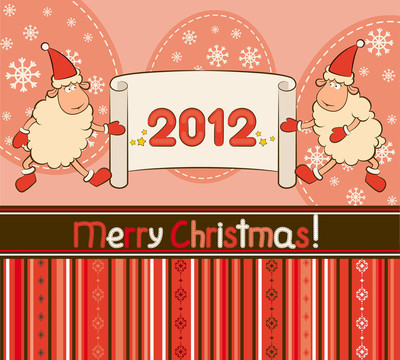 卡通搞笑Santa Claus sheep。