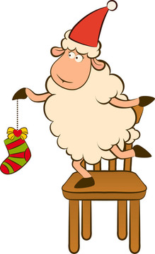 卡通搞笑Santa Claus sheep。