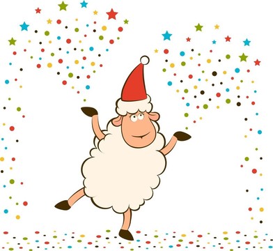 卡通搞笑Santa Claus sheep。