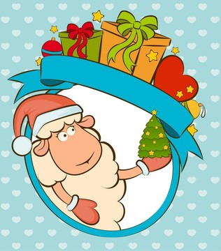 卡通搞笑Santa Claus sheep。