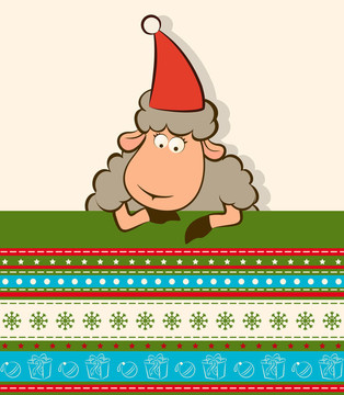 卡通搞笑Santa Claus sheep。