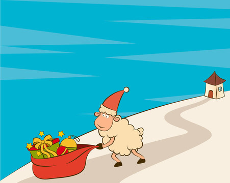 卡通搞笑Santa Claus sheep。