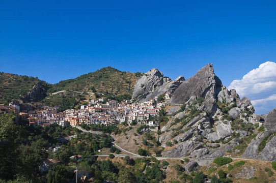 對castelmezzano全景。巴斯利卡塔大區(qū)。意大利.