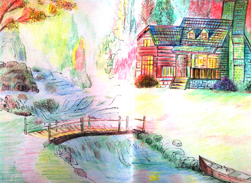 彩鉛畫風(fēng)景