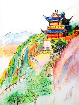 彩鉛古代建筑