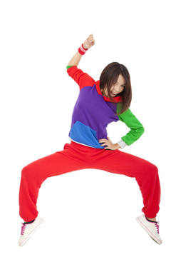 亞洲青年女子在白色背景下翩翩起舞