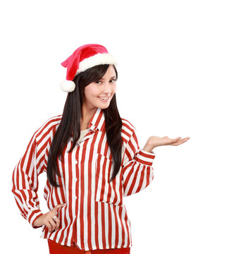 漂亮的圣誕女孩；握著手心。