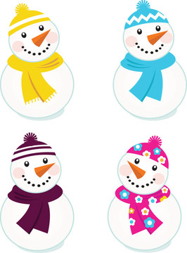 可愛(ài)的彩色雪人收集白色隔離