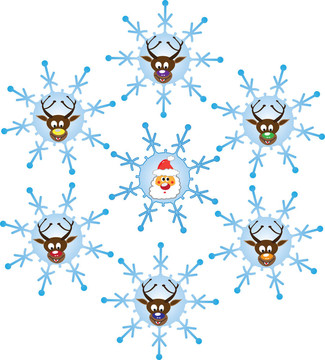 Santa和馴鹿圣誕時光。插圖