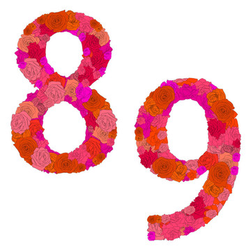 紅玫瑰花字母字符8-9；