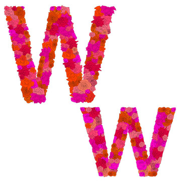 紅玫瑰花字母字符W-W；