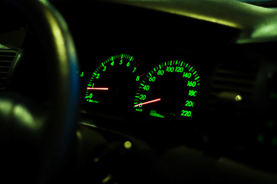 特寫里程表的汽車