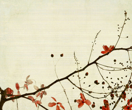 竹背景紅與花