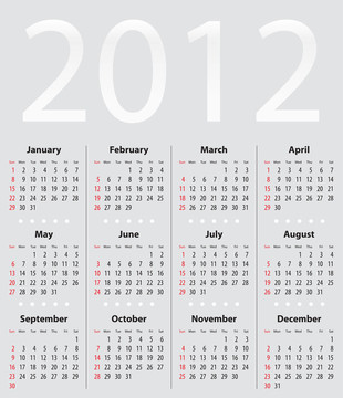 淺灰色日歷2012