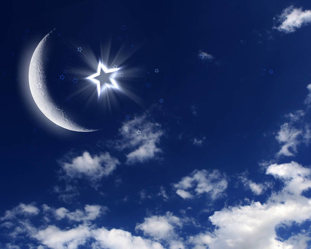 藍天上的星星和月亮