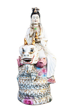 觀音騎龍孤立在白色背景；裁剪路徑。