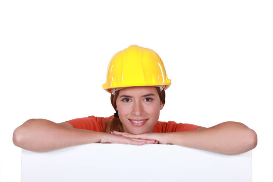 一個女建筑工人的畫像。