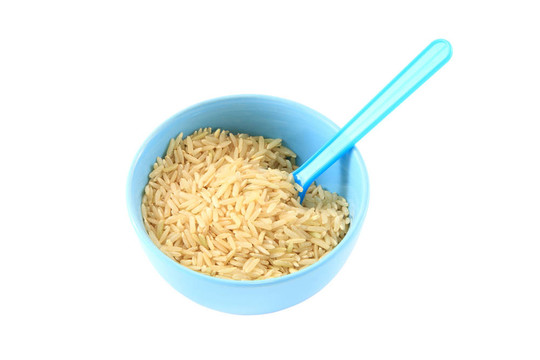 藍(lán)色碗里的Brown rice。