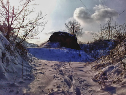 冬天雪地里的腳印