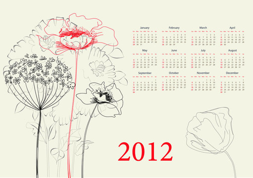 花2012日歷模板