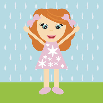 可愛的小女孩和雨