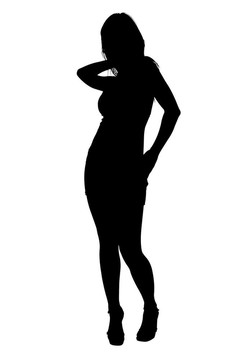 女性時(shí)尚模特的剪裁路徑剪影